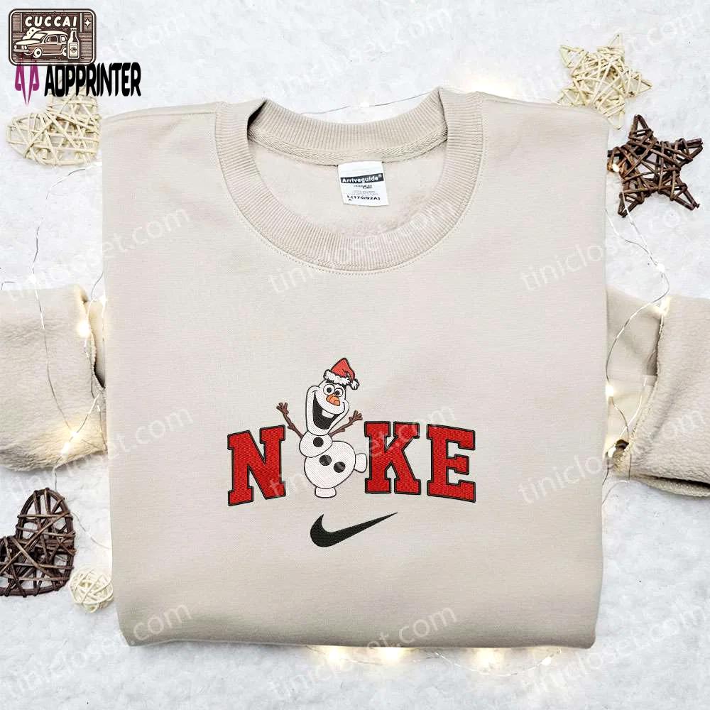 Olaf disney x nike christmas embroidered sweatshirt: festive disney characters shirt perfect christmas gift! Embroidered Shirt