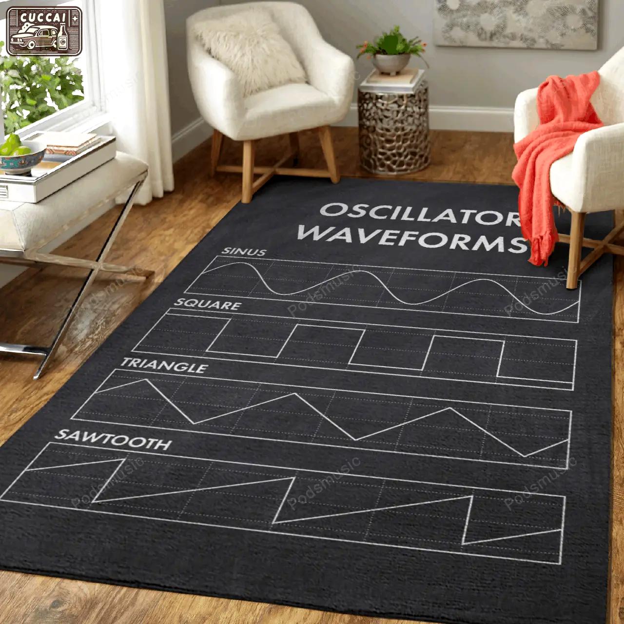 Oscillator waveforms gray music art for fans area rug living room carpet rug regtangle carpet floor decor home decor Rectangle Rug