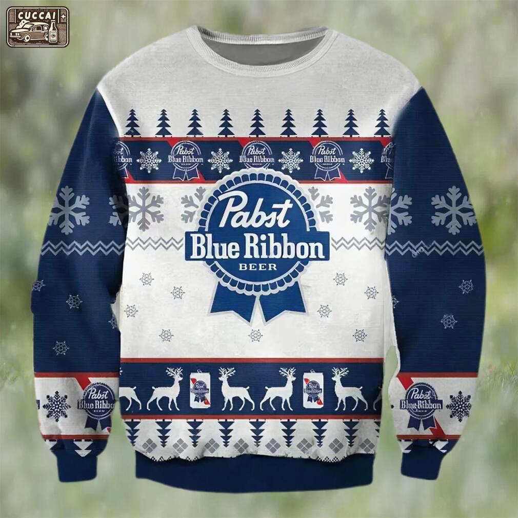Pabst blue ribbon beer christmas ugly sweater, faux wool sweater, gifts for beer lovers, international beer day, best christmas gifts for 2022 ? prinvity Christmas Ugly Sweater