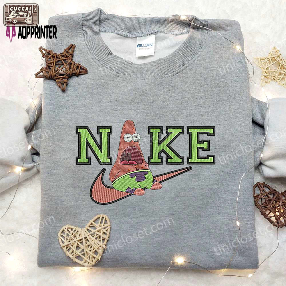 Patrick star x nike embroidered sweatshirt & spongebob 4d cartoon shirt – nike inspired apparel Embroidered Shirt