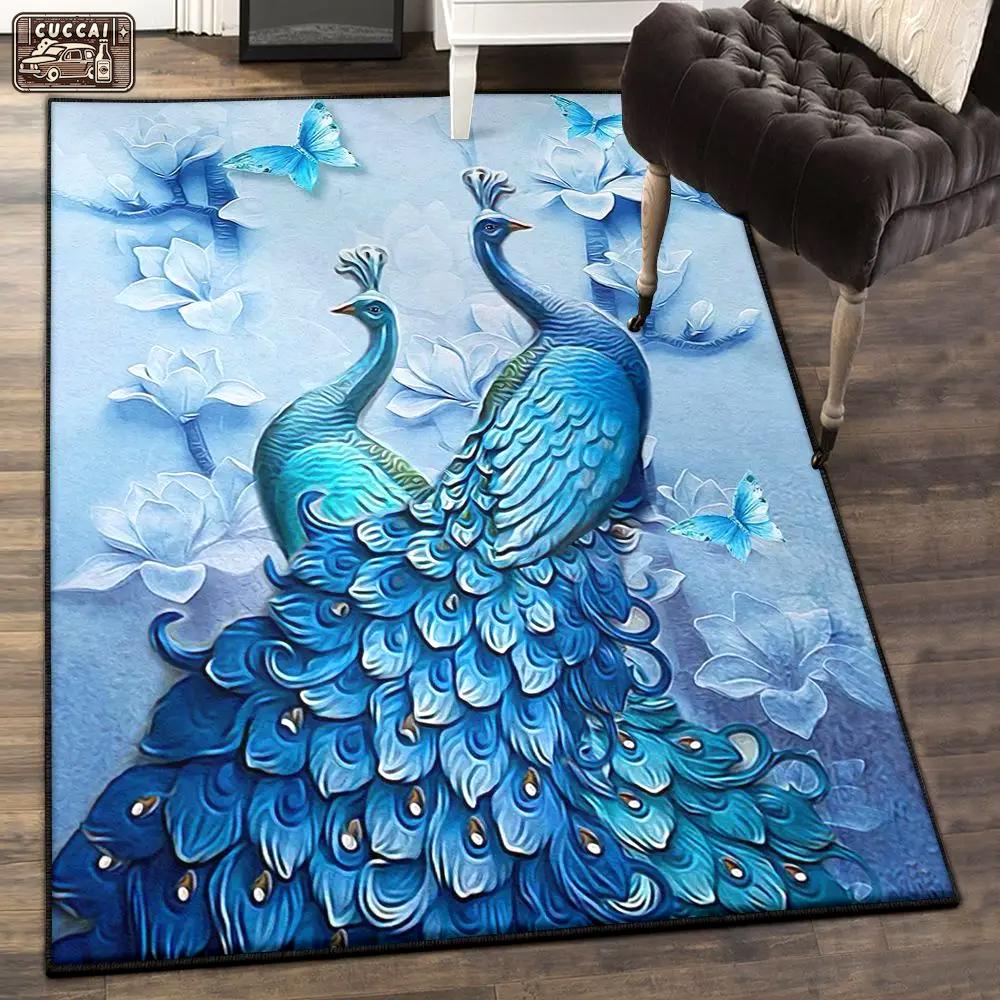Peacock area rugs for living room, blue peacock art rug Rectangle Rug
