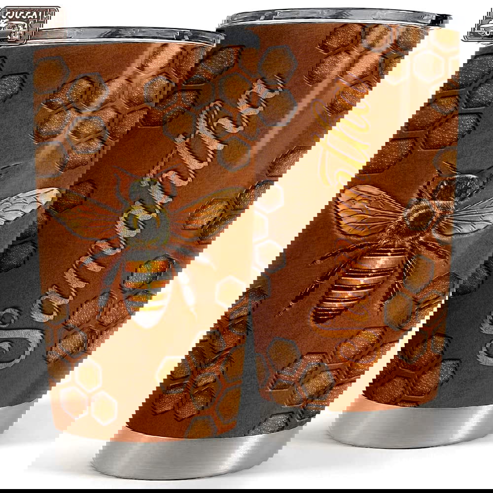 Personalized bee tumbler leather drawing style for animal lover Personalized Tumbler