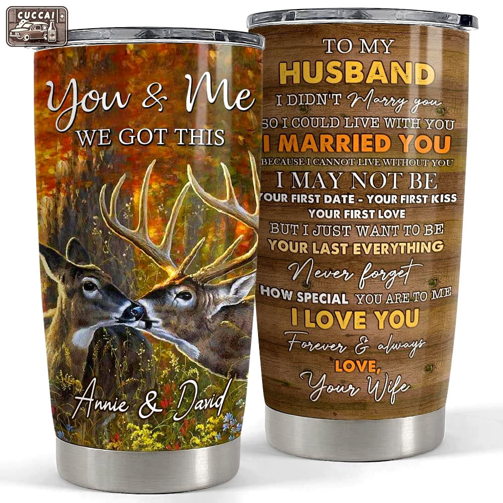 Personalized couple tumbler hunting deer to my husband from wife Personalized Tumbler