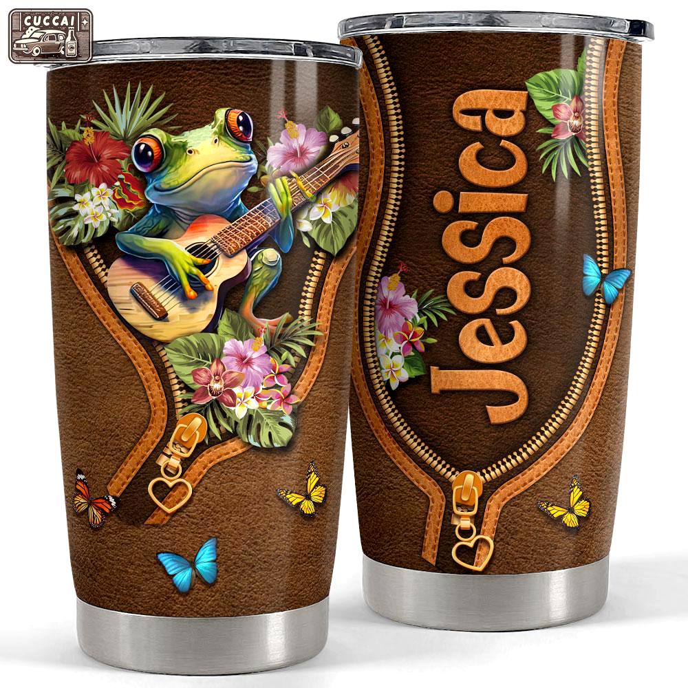 Personalized frog tumbler cute frog and guitar Personalized Tumbler