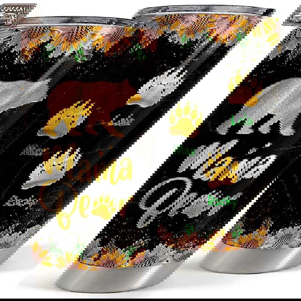 Personalized mom tumbler mama bear gold sunflower mother’s day gift Personalized Tumbler