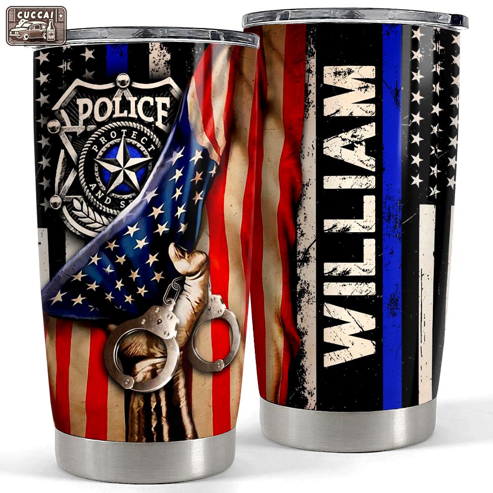 Personalized police tumbler with customize name american flag Personalized Tumbler