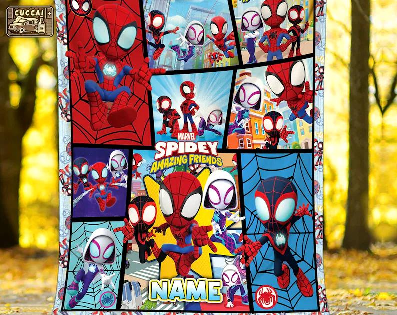 Personalized spidey and amazing friends fleece blanket, spidey throw blanket for couch sofa, spiderman birthday gift Quilt Blanket