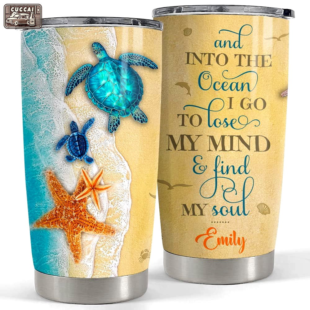 Personalized turtle tumbler beach find my soul for animal lover Personalized Tumbler