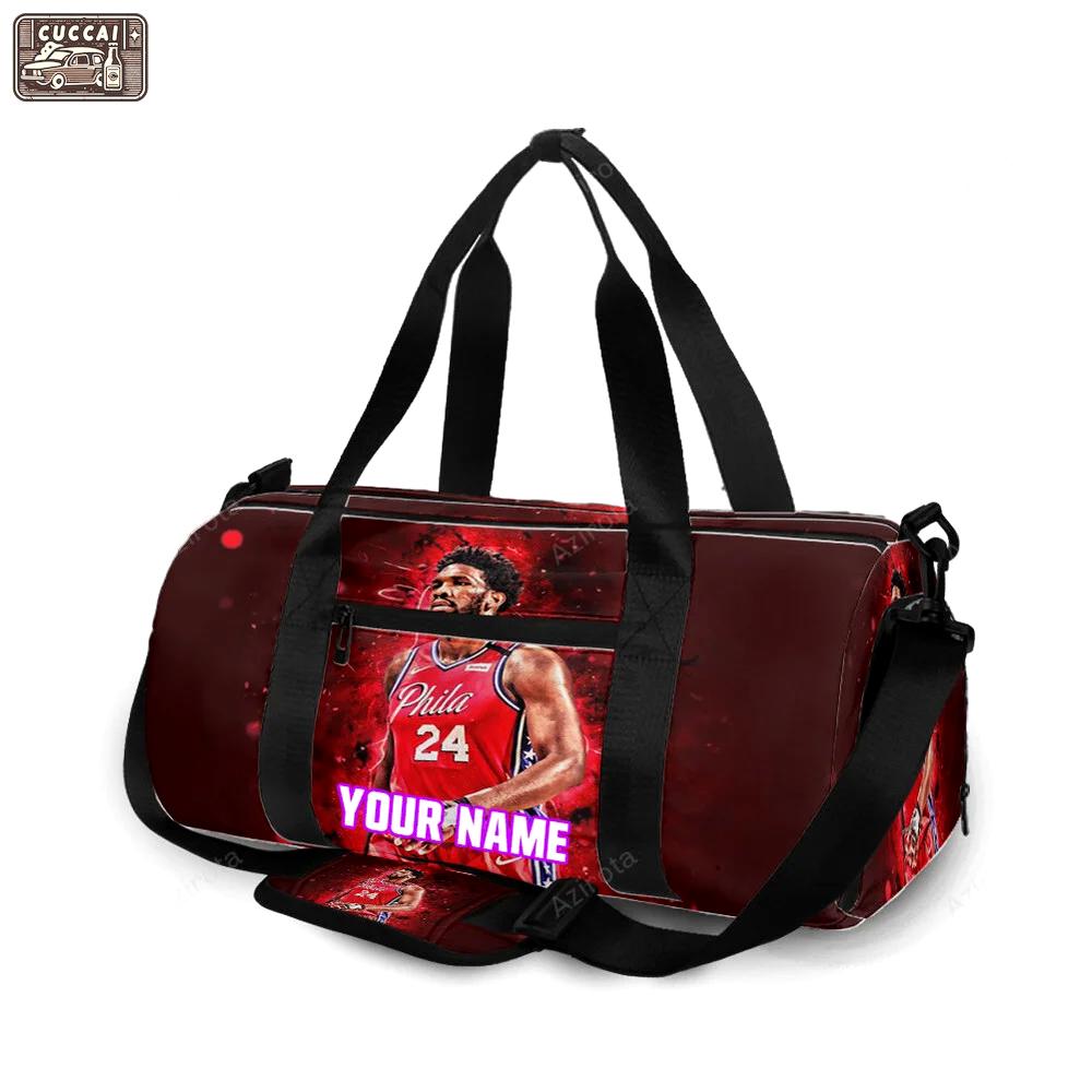 Philadelphia 76ers joel embiid red personalized name travel bag gym bag 2189 Travel Bag