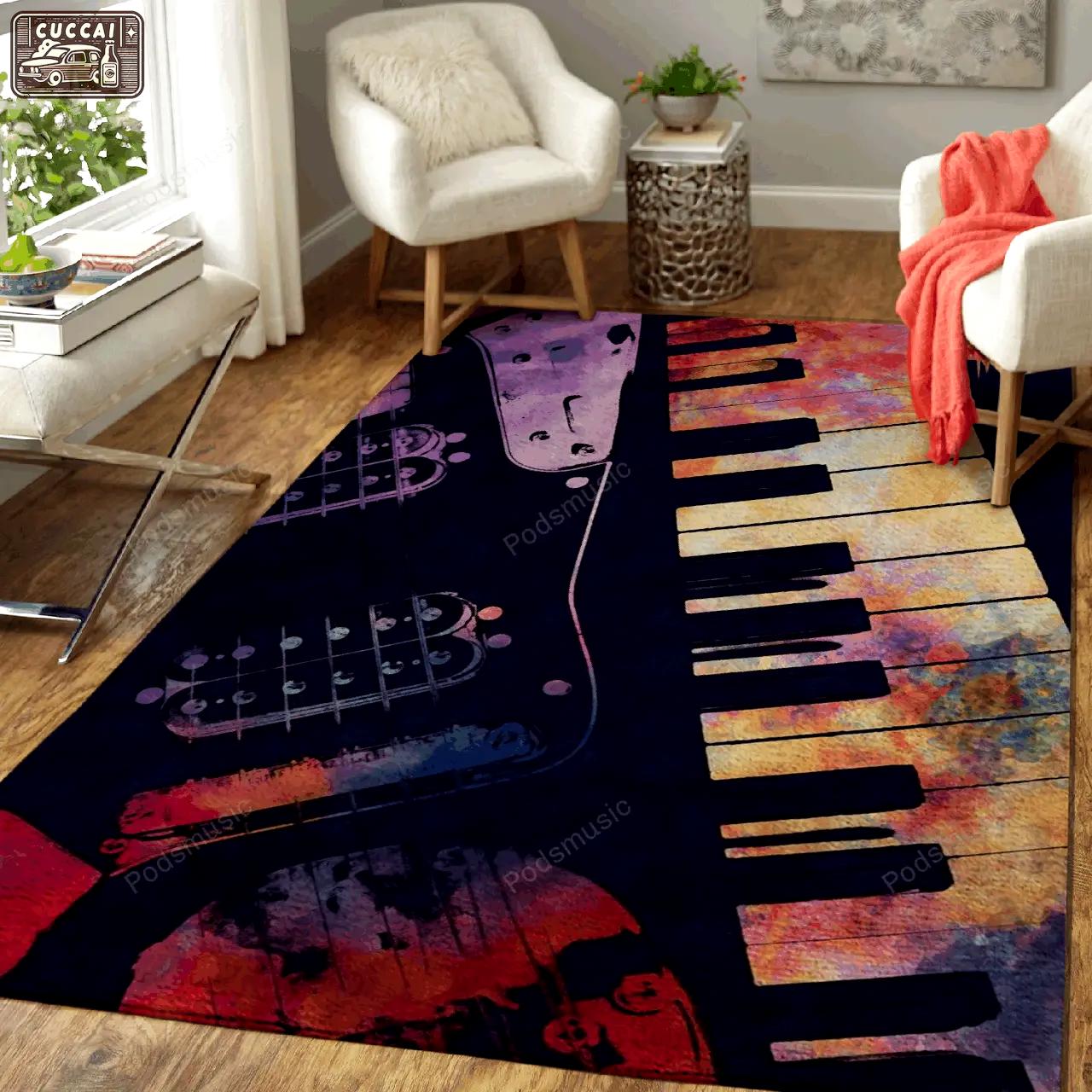 Piano and guitar music art for fans area rug living room carpet rug regtangle carpet floor decor home decor Rectangle Rug