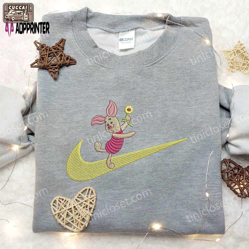 Piglet x nike swoosh embroidered sweatshirt winnie the pooh disney nike inspired shirt Embroidered Shirt