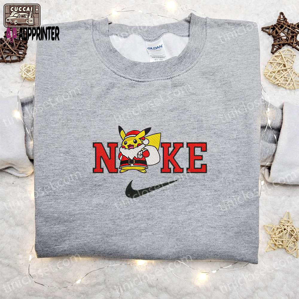 Pikachu santa claus x nike embroidered sweatshirt: merry christmas shirt perfect gift idea Embroidered Shirt