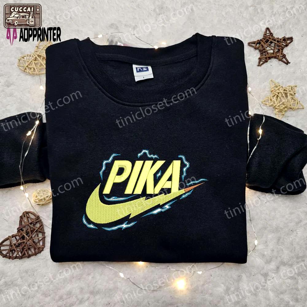 Pikachu x nike anime embroidered sweatshirt & pokemon shirt: unique nike inspired embroidery Embroidered Shirt