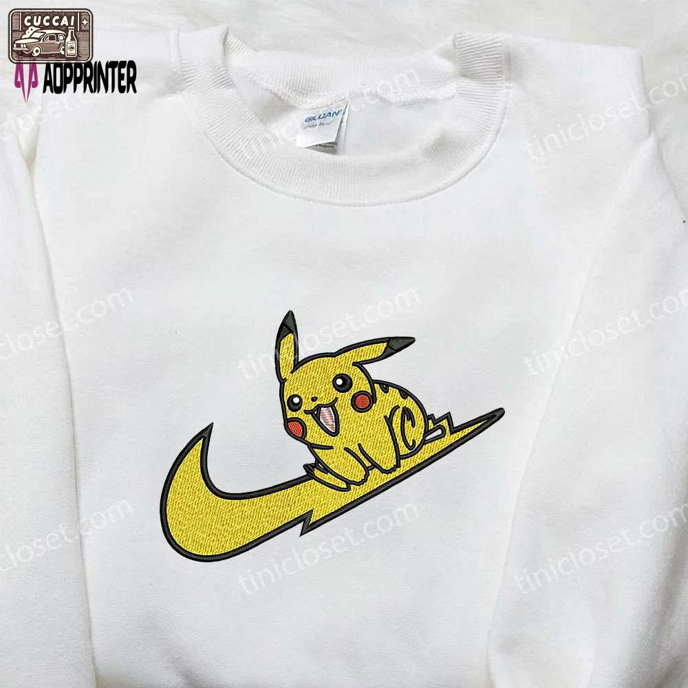 Pikachu x nike swoosh embroidered sweatshirt – pokemon & nike inspired shirt Embroidered Shirt