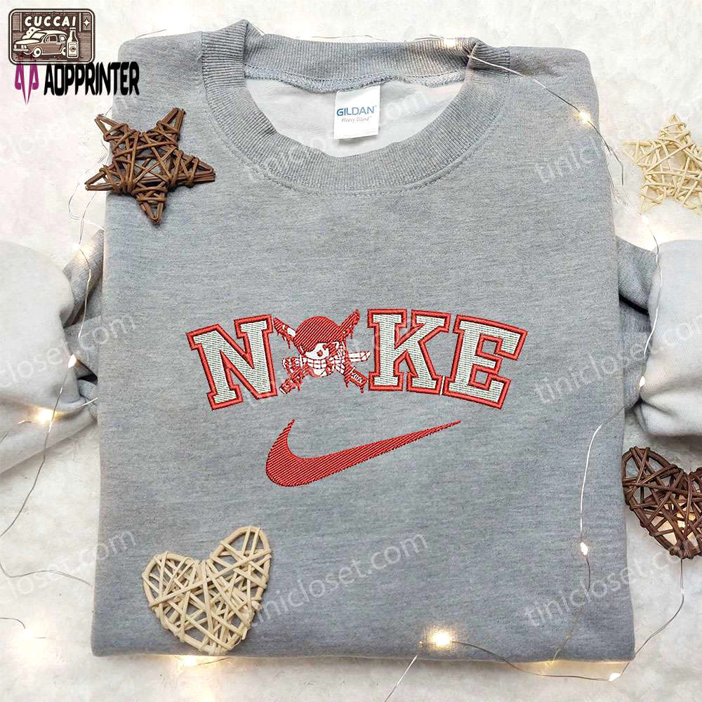Pirate zoro x nike embroidered sweatshirt: one piece & nike inspired shirt Embroidered Shirt