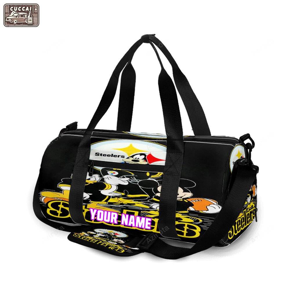 Pittsburgh steelers mickey donald and pluto disney2 personalized name travel bag gym bag 1304 Travel Bag