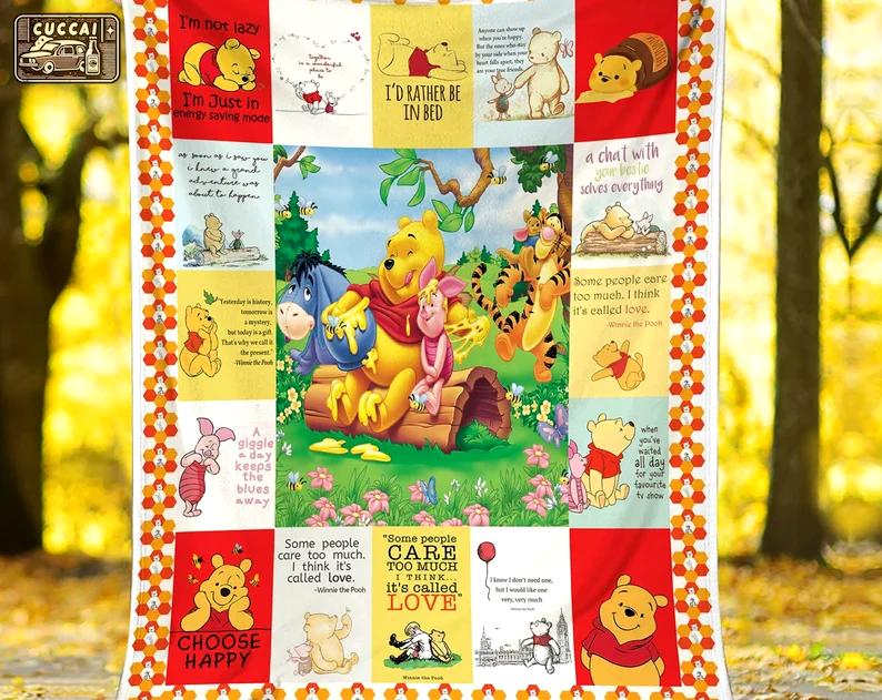 Pooh bear fleece blanket, pooh and friends throw blanket for couch sofa, gift for kids, christmas gift Quilt Blanket