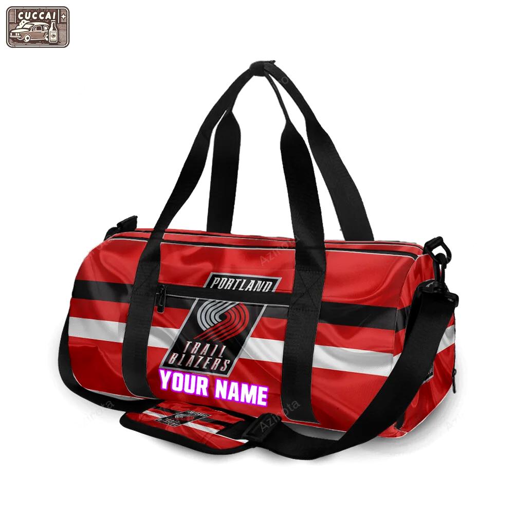 Portland trail blazers black white line silk personalized name travel bag gym bag 2345 Travel Bag