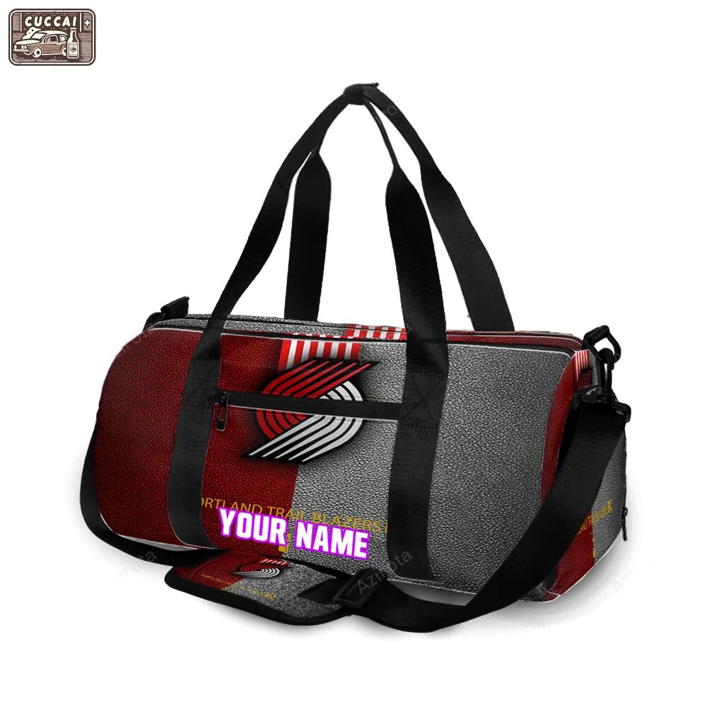 Portland trail blazers red gray leather personalized name travel bag gym bag 2265 Travel Bag