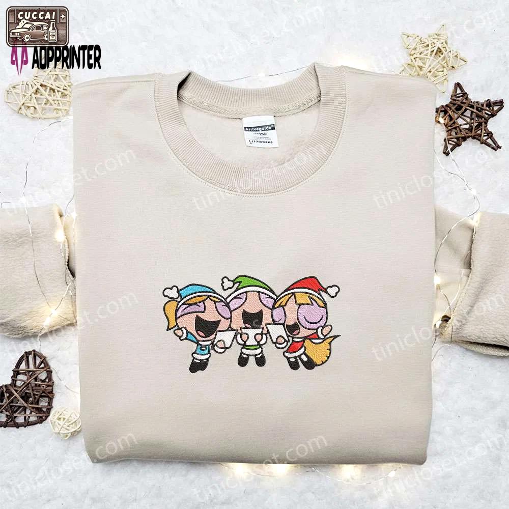 Powerpuff girls christmas hat embroidered sweatshirt – best gift ideas Embroidered Shirt