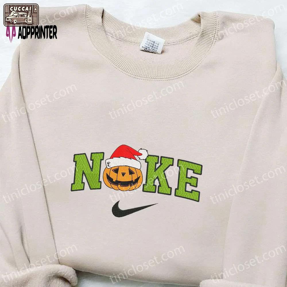 Pumpkin x nike embroidered sweatshirt: festive cartoon christmas shirt – best gift idea! Embroidered Shirt