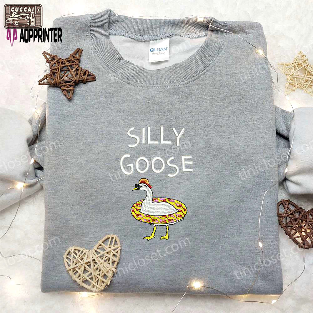 Quirky animal embroidered shirt: swim in style with silly goose & funny designs! Embroidered Shirt
