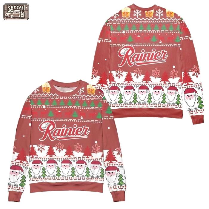 Rainier beer logo santa claus pattern ugly christmas sweater Christmas Ugly Sweater