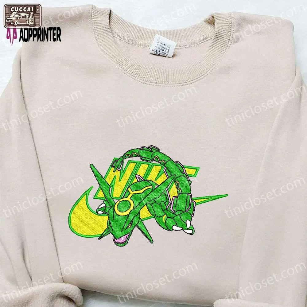 Rayquaza x nike anime embroidered shirt pokemon sweatshirt custom hoodie: exclusive designs for pokemon fans Embroidered Shirt