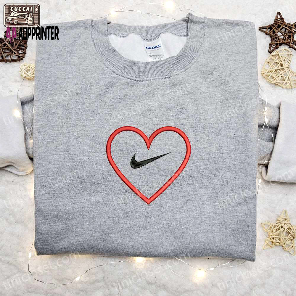 Red heart x nike swoosh shirt & valentine hoodie: perfect gift idea for valentine s day! Embroidered Shirt
