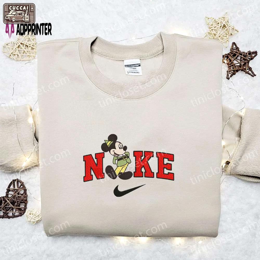 Retro mickey elf x nike embroidered sweatshirt – disney characters movie merry christmas shirt best gift ideas Embroidered Shirt