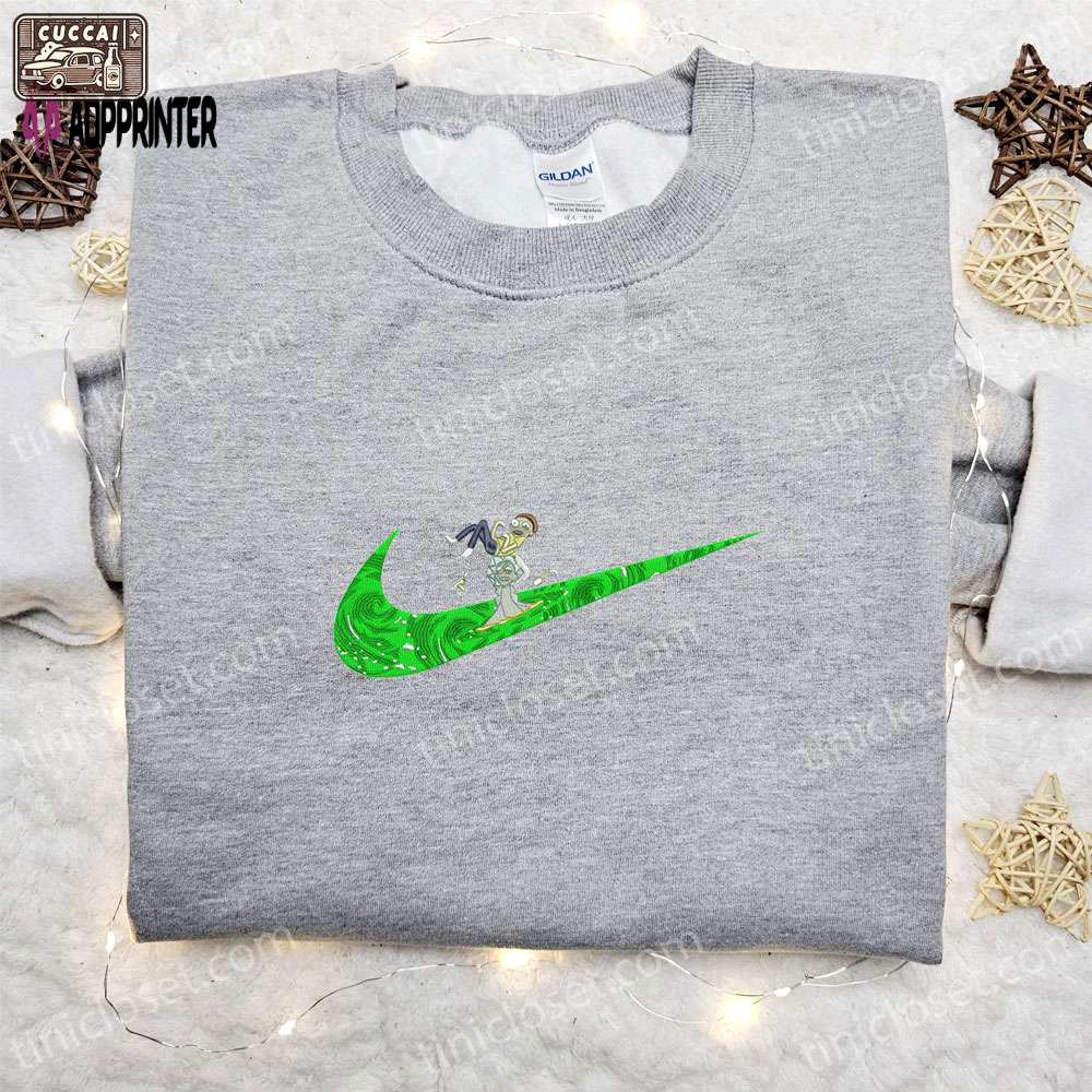 Rick and morty x swoosh cartoon embroidered shirt – nike inspired sweatshirt & custom hoodie Embroidered Shirt