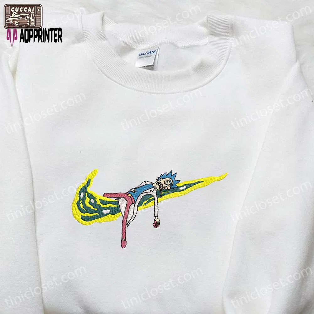 Rick sanchez x swoosh cartoon sweatshirt nike inspired embroidered hoodie Embroidered Shirt
