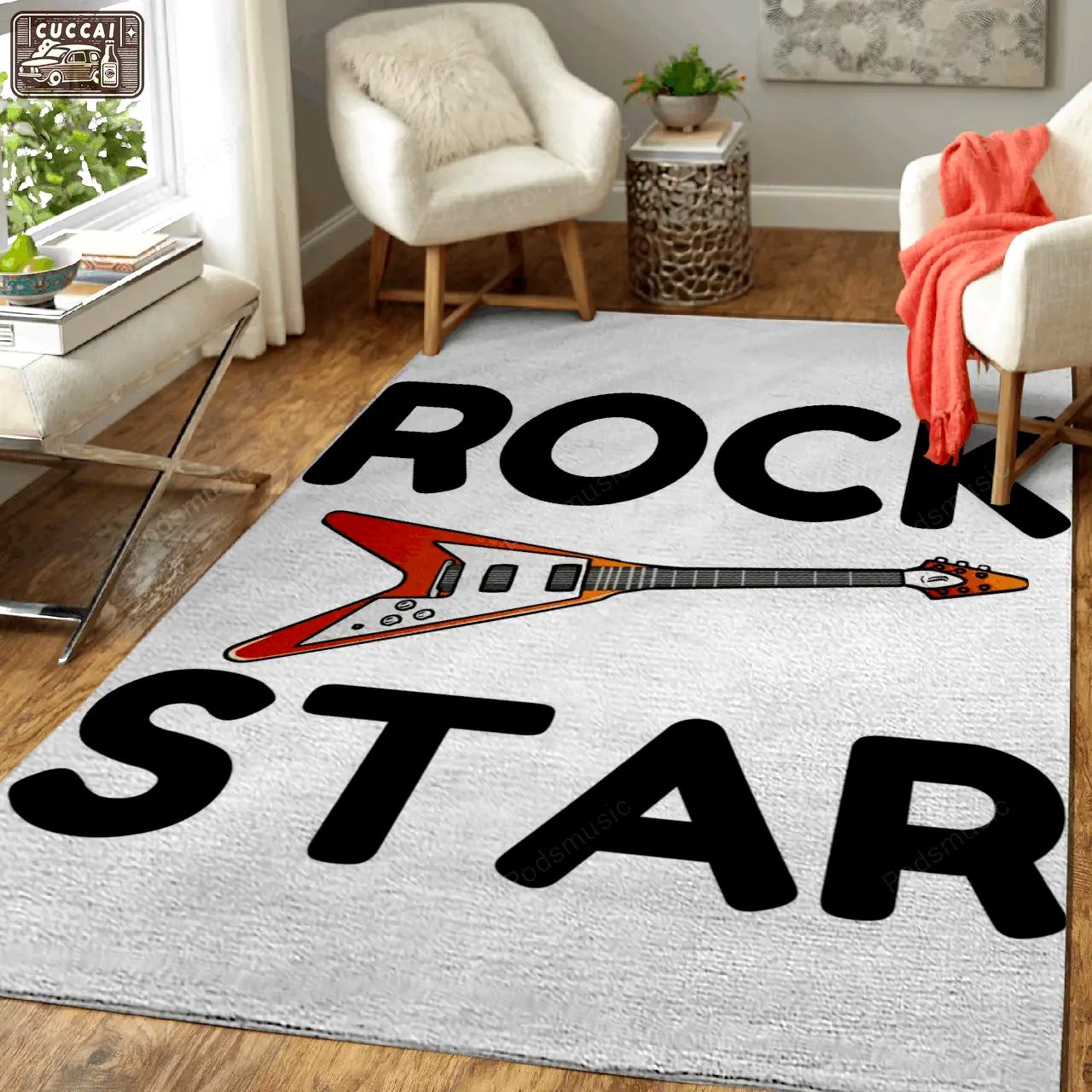 Rock star guitar music art for fans area rug living room carpet rug regtangle carpet floor decor home decor Rectangle Rug