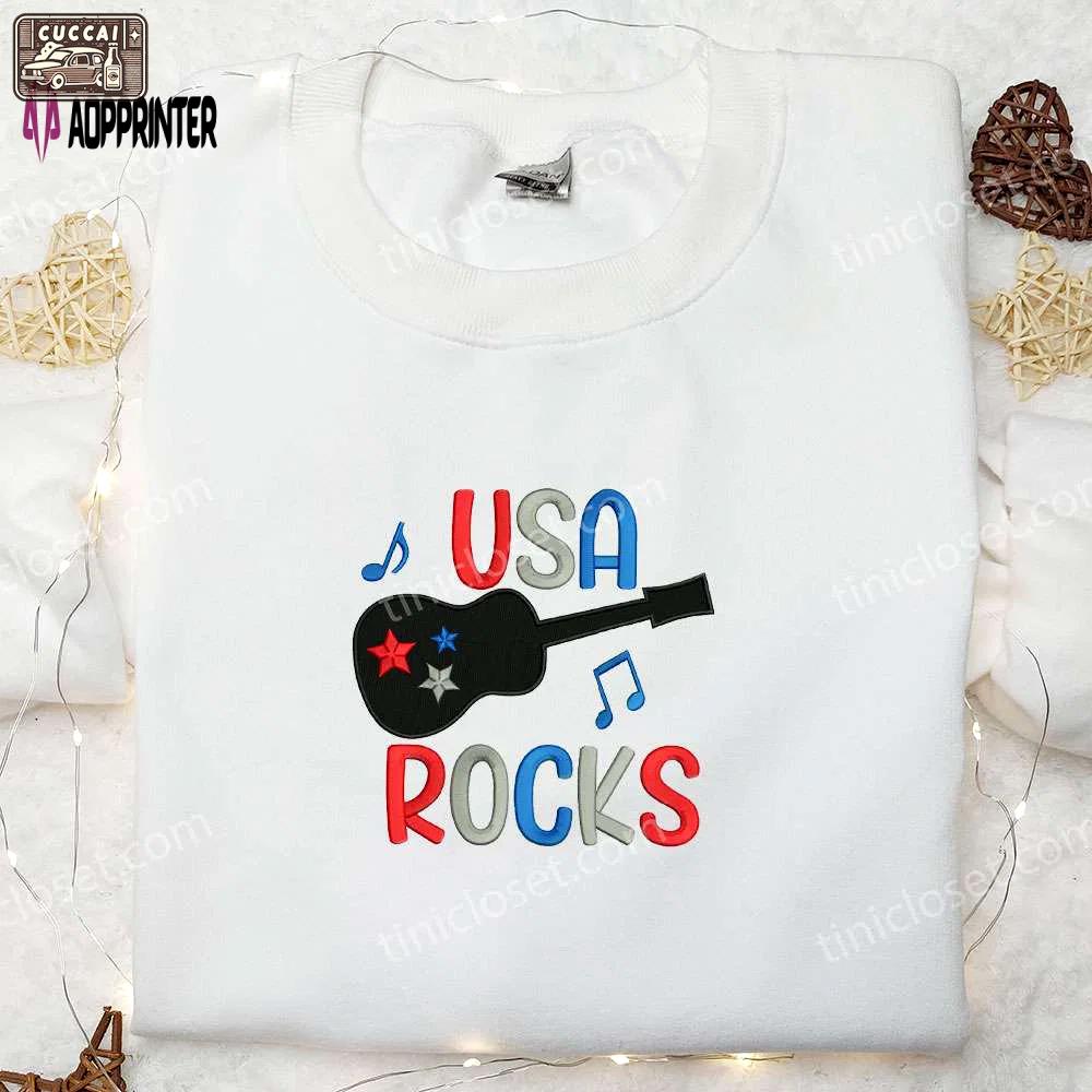 Rock the fourth with usa guitar embroidered shirt – best patriotic national day gift Embroidered Shirt