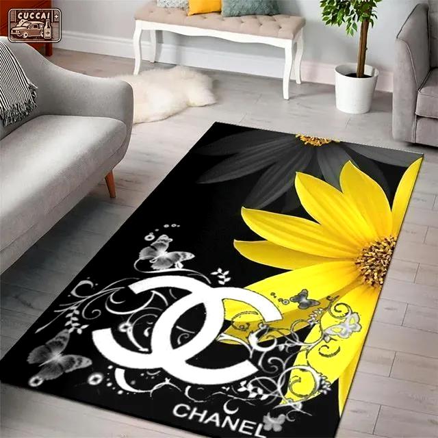 Rugs in living room and bedroom - Chanel sun flower logo luxury fashion luxury brand premium rug carpet for living room home decoration Rectangle Rug