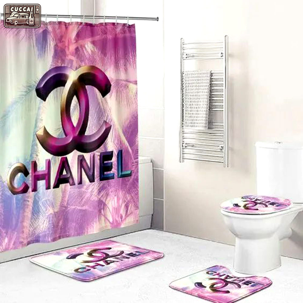 Rugs in living room and bedroom - Chanel tropical bathroom set hot 2023 luxury shower curtain bath rug mat home decor 319 Bathroom Accessory Sets
