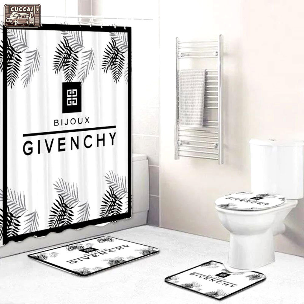 Rugs in living room and bedroom - Givenchy white bathroom set hot 2023 luxury shower curtain bath rug mat home decor 293 Bathroom Accessory Sets