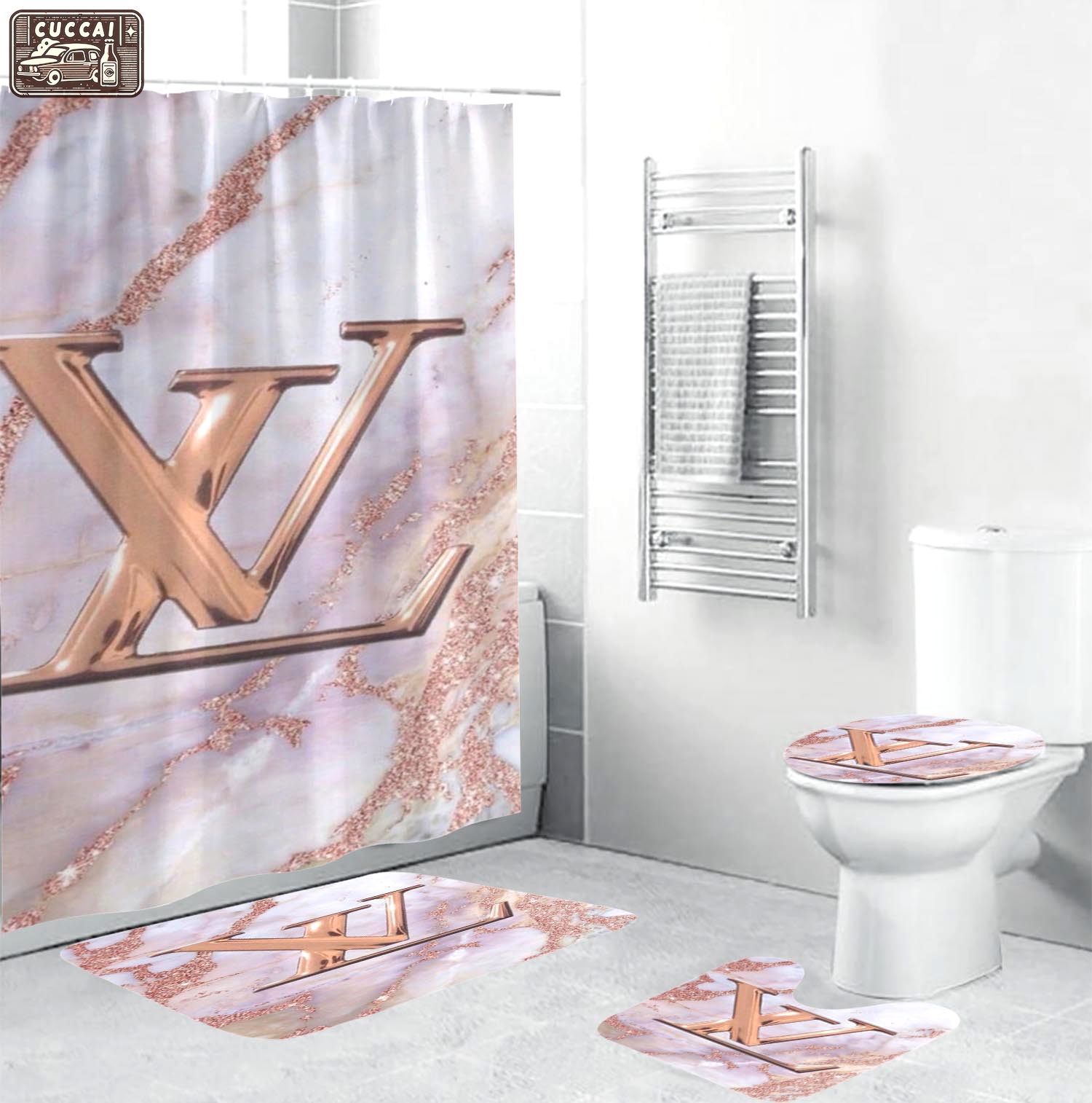 Rugs in living room and bedroom - Louis vuitton lv bathroom set hot 2023 luxury shower curtain bath rug mat home decor 117 Bathroom Accessory Sets