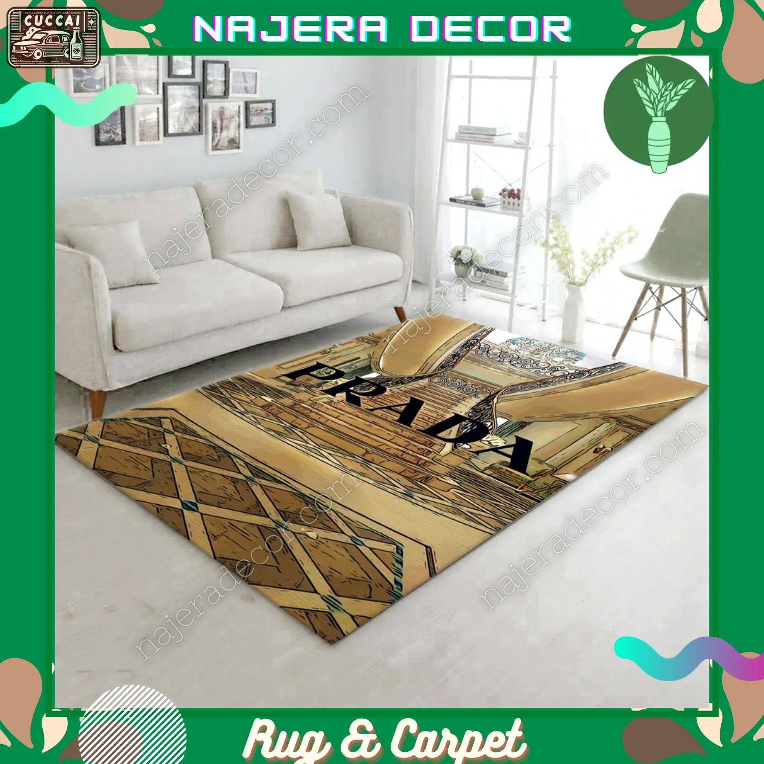 Rugs in living room and bedroom - Luxury prada rug for your home luxury and warmth with prada logo pattern 03 Rectangle Rug