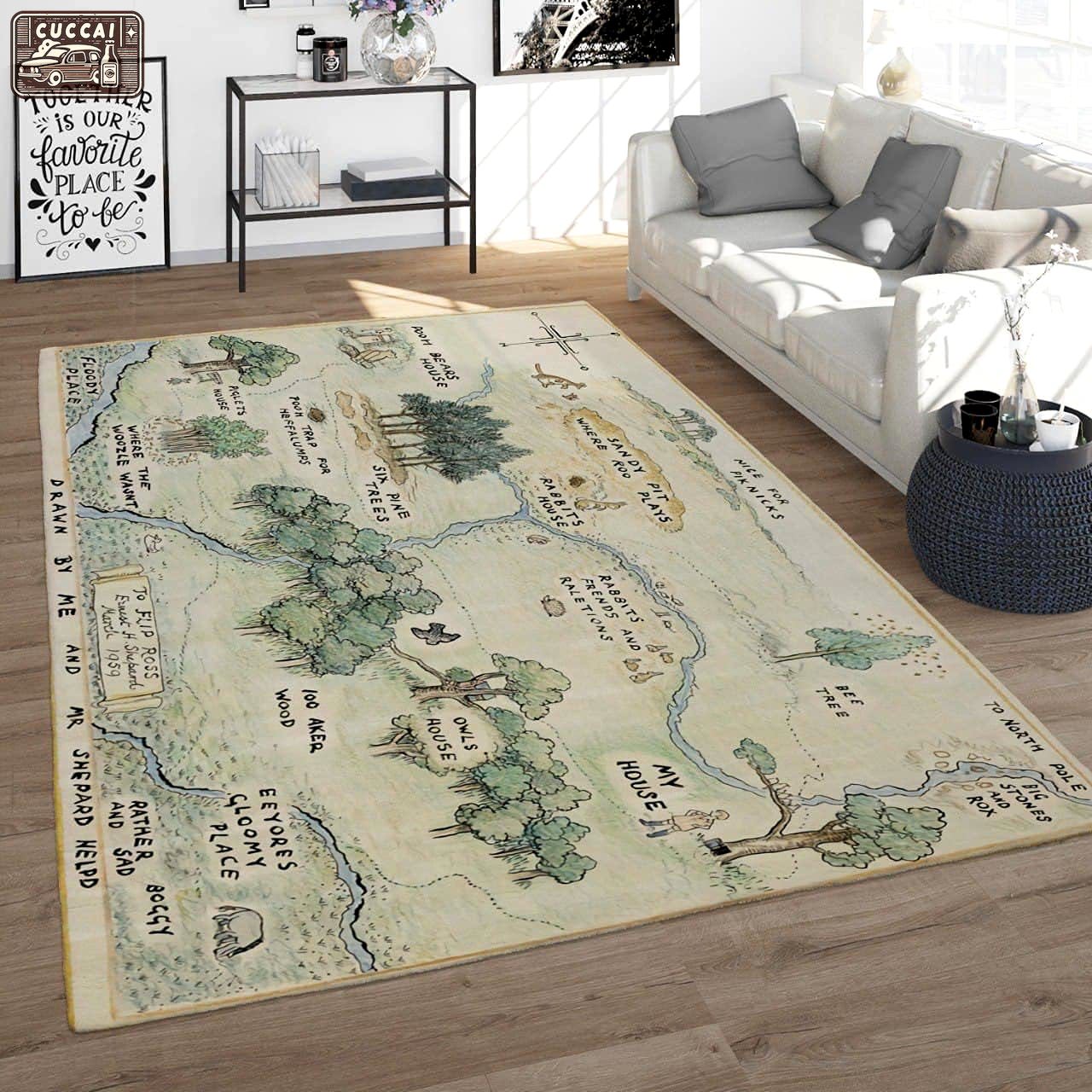 Rugs in living room and bedroom 100 acre wood map winnie the jungle rug Rectangle Rug