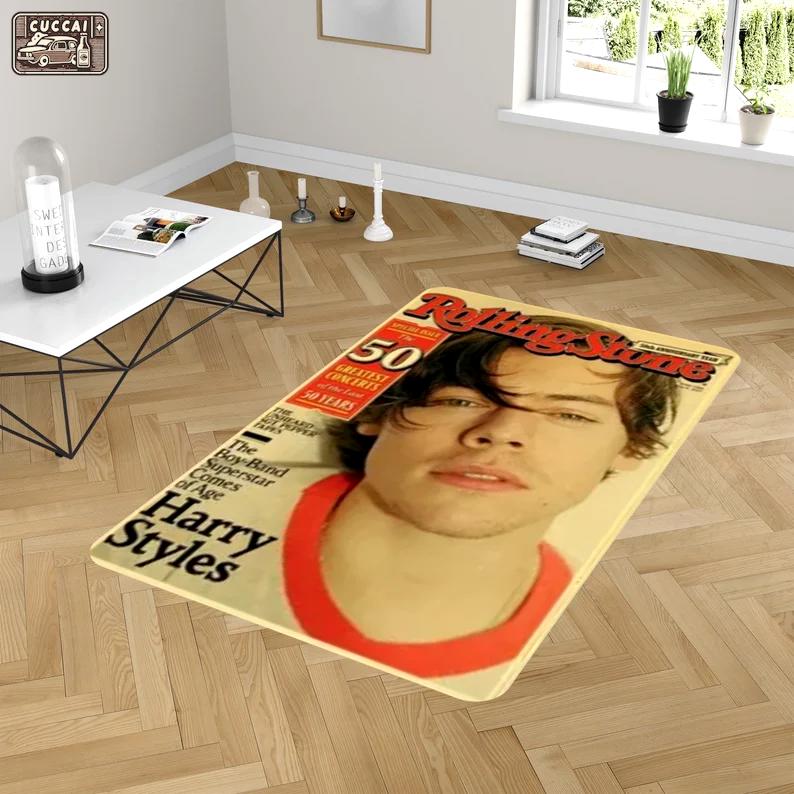 Rugs in living room and bedroom h styles rolling stone retro art rug - harrystyle rug - retro rolling stone art- harrystyle carpet- harrystyle- magazine h styles rug Rectangle Rug