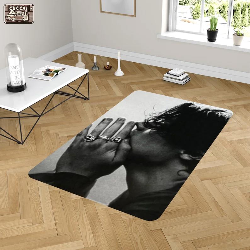 Rugs in living room and bedroom harrystyle art rug - harrystyle throw rug - harrystyle print rug- h styles rug- harrystyle decor- black and white rug- best gift Rectangle Rug