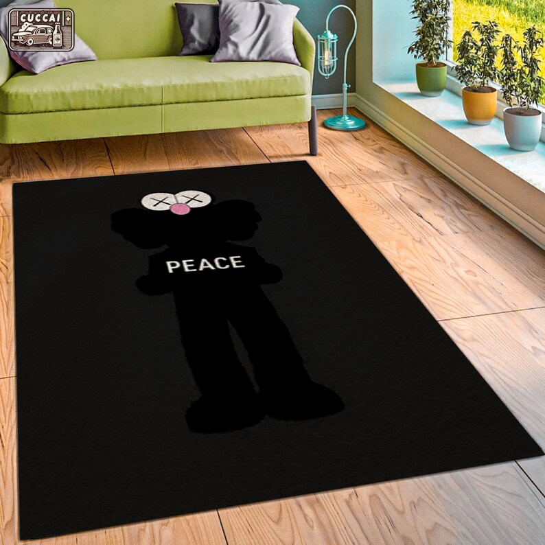 Rugs in living room and bedroom hypebeast black peace rug- hypebeast rug home decor- hypebeast rug- rug for living room- shoes rug- living room decor- streetwear rug Rectangle Rug
