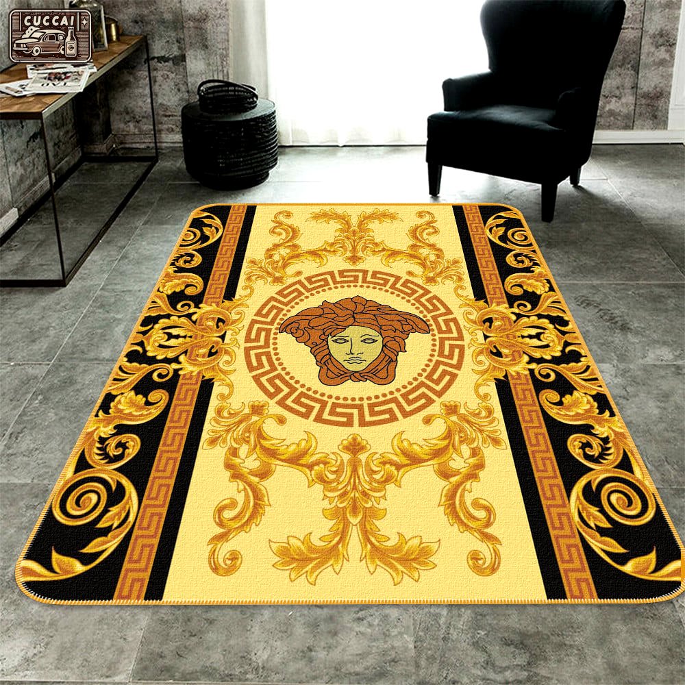 Rugs in living room and bedroom versace hot golden logo fashion limited luxury brand rug carpet home decor Rectangle Rug