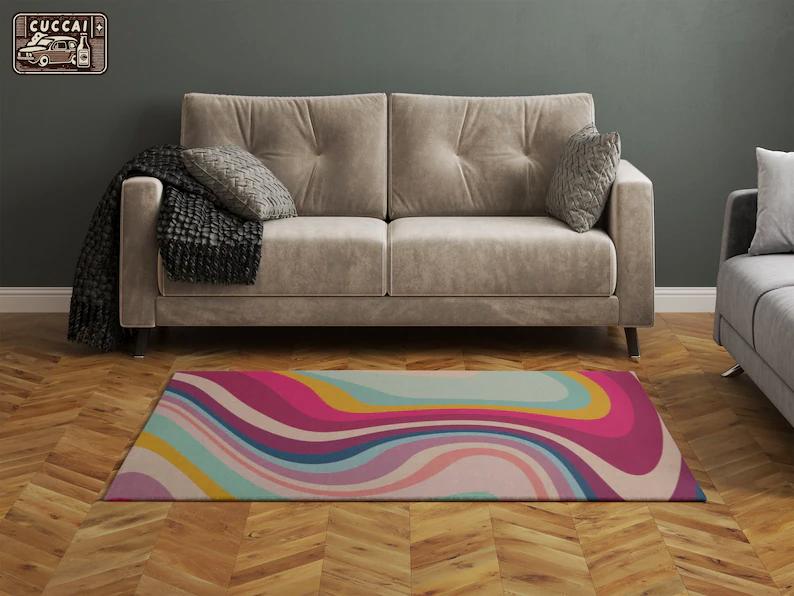 Rugs in living room and bedroom vintage retro groovy area rug | boho fluid abstract rug | retro swirl pattern carpet- mat- home decor- art classroom Rectangle Rug