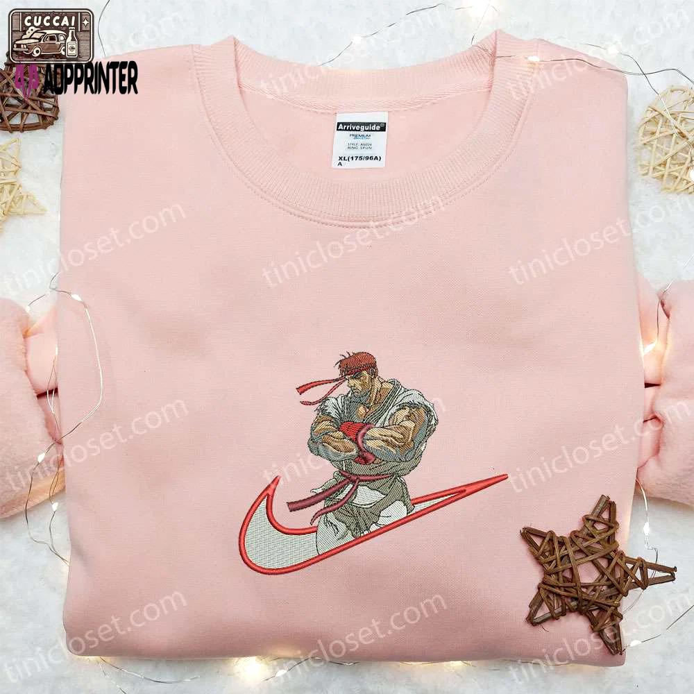 Ryu x swoosh embroidered hoodie & street fighter shirt – best family gift ideas Embroidered Shirt