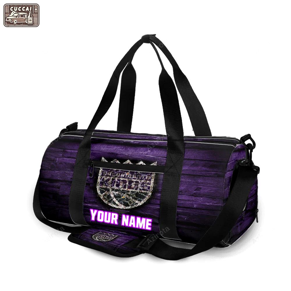Sacramento kings emblem wood2 personalized name travel bag gym bag 2307 Travel Bag