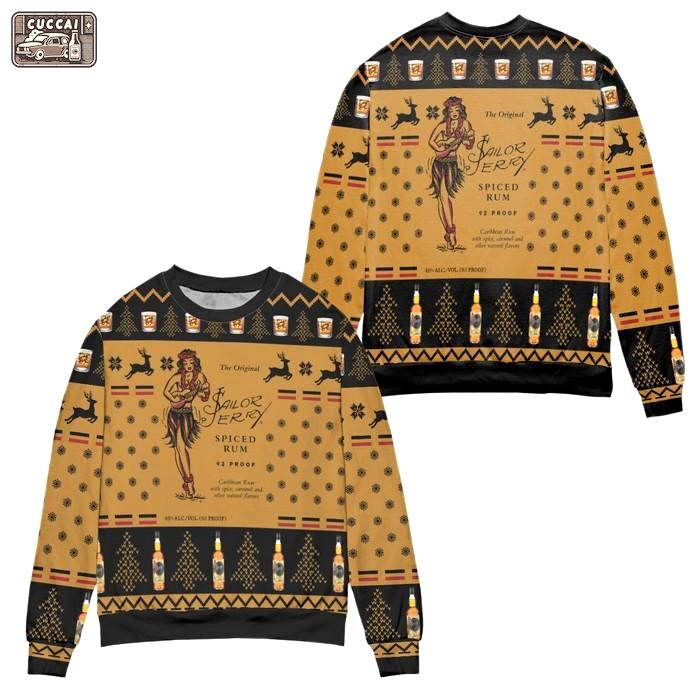 Sailor jerry spiced rum snowflake and reindeer ugly christmas sweater Christmas Ugly Sweater