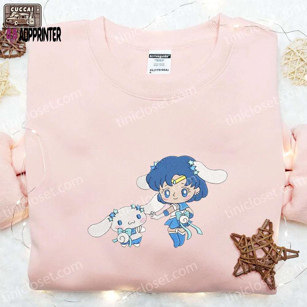 Sailor mercury & cinnamoroll embroidered shirt & hoodie – perfect sailor moon anime gift Embroidered Shirt