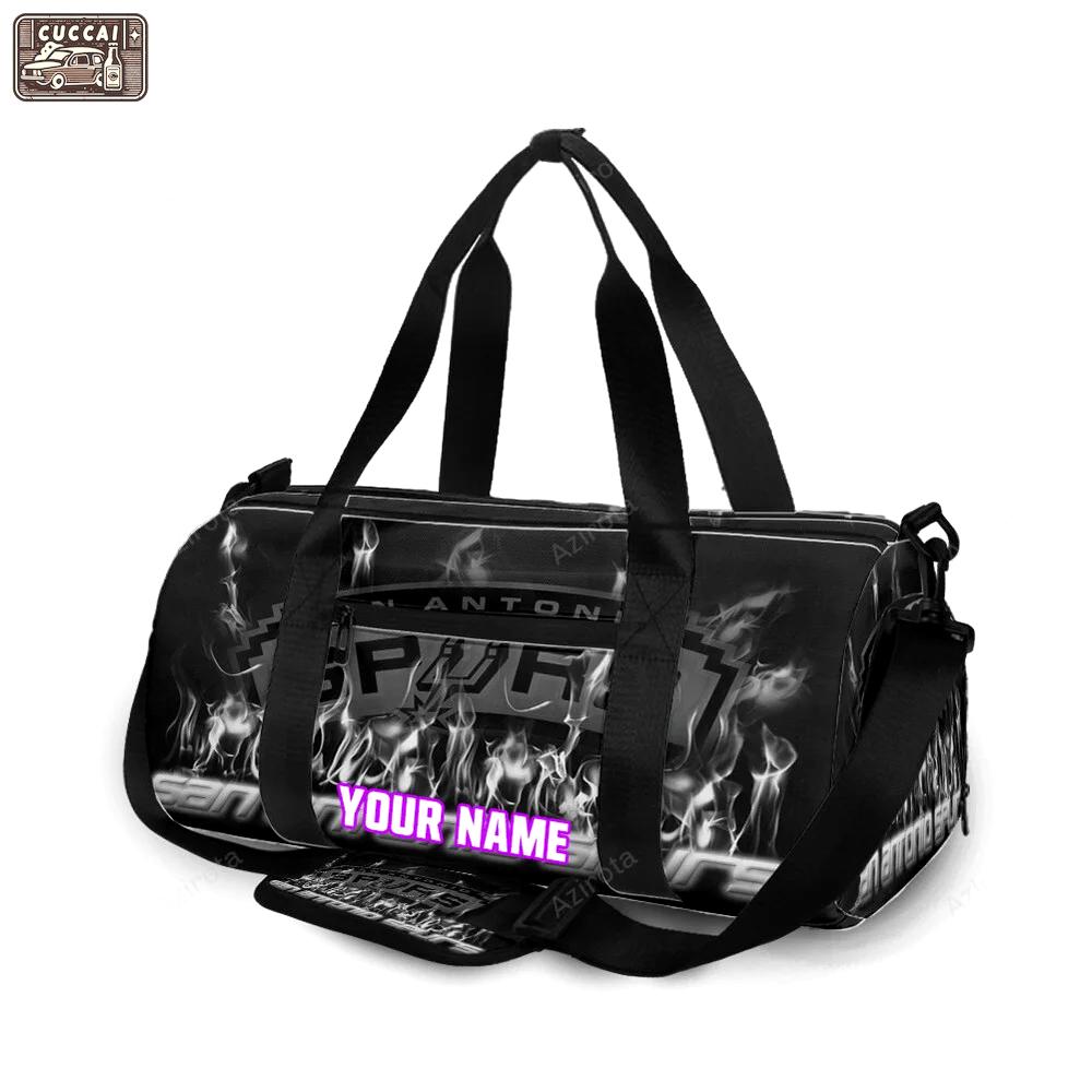 San antonio spurs fire black white personalized name travel bag gym bag 2398 Travel Bag